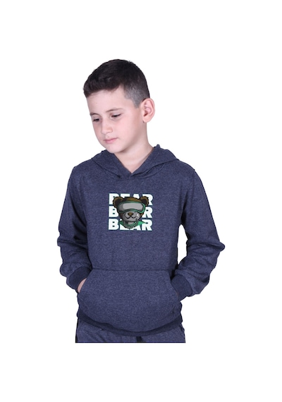 Fyk Kids Kapüşonlu Kanguru Cepli Bear Baskılı Erkek Çocuk Sweatshirt Füme