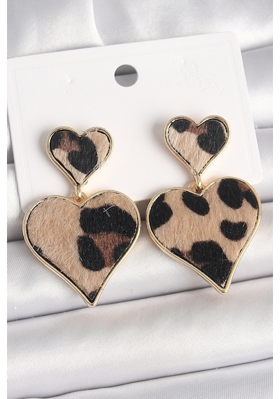 Pirinç Gold Renk Sallantı Leopar Kalp Model Kadın Küpe Diğer 72443837