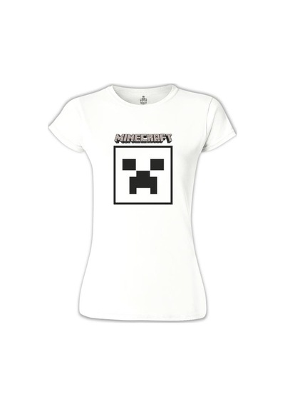 Minecraft - Creeper Stencil Beyaz Kadın Tshirt 001