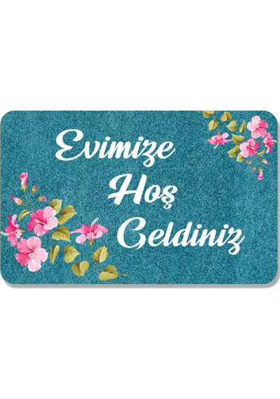 Dijital Baskılı Hoş Geldiniz Yazılı Çiçek Desenli Kapı Önü Paspası İç Ve Dış İçin Yıkanabilir Kaymaz Gümüş