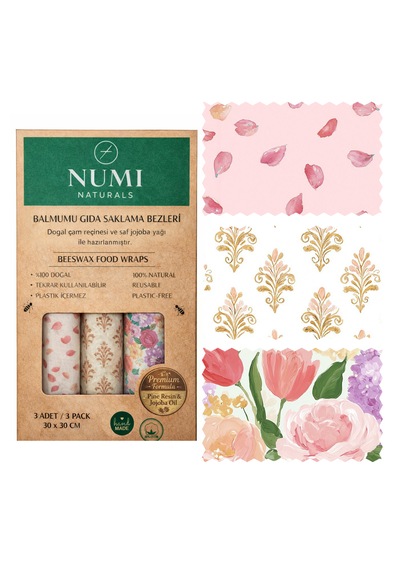 Balmumu Gıda Saklama Bezleri Premium 3 Lü Set 30 30 Cm - Soft Romance Serisi Çok  Renkli