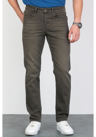 HLT Jeans Erkek Çam Yeşili Regular Fit Likralı Boru Paça Rahat Kesim Jean Kot Pantolon Hlthe001915 kahverengi