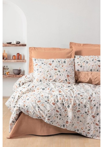Cotton Box Minimal Çift Kişilik Nevresim Takımı Lastikli Oniks Karemel Karamel