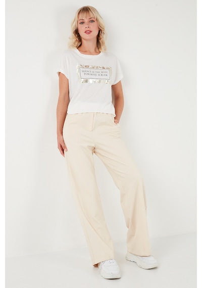 Lela Baskılı Bisiklet Yaka Regular Fit Bayan T Shirt 6671007 Ekru Lela Baskılı Bisiklet Yaka Regular Fit Bayan T Shirt 6671007 Ekru