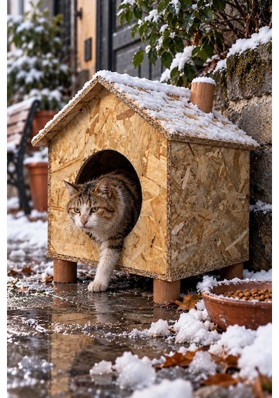 Reyo Orta Boy Kedi Evi Osb Su Yalıtımlı Rüzgar ve Soğuğa Dayanıklı Ahşap Kedi Evi Sokak Hayvanları İçin Kedi Barınağı Kedi Yuvası 43 x 40 x 37 CM CAT14
