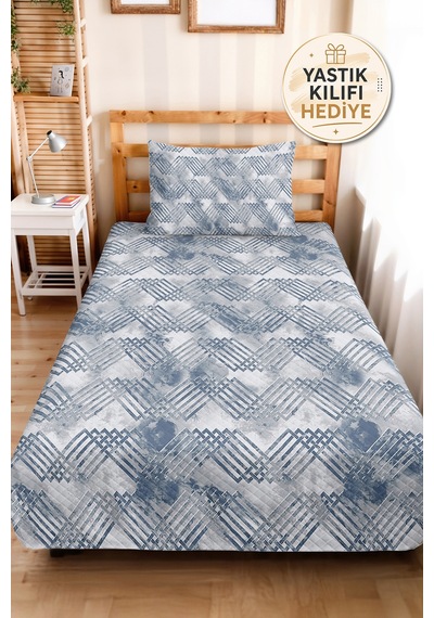 Mavi Geometrik Genç Odası Tek Kişilik Pike Takımı - Gri Minimal 160x220 Cm Kapitone Yatak Örtüsü Bordo