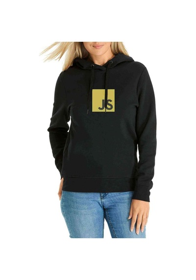 Js Baskılı Siyah Kadın Kapşonlu Sweatshirt