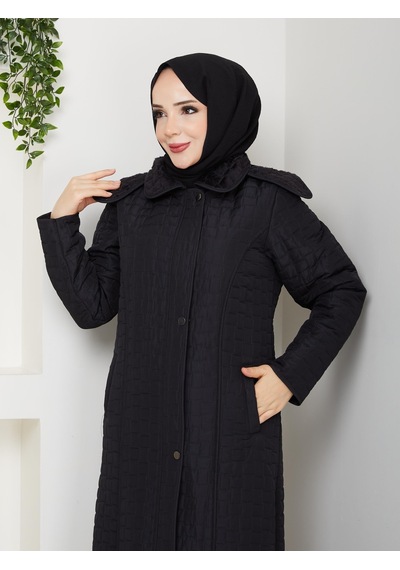 Eslemnur 140cm İçi Velboalı Kapitone Mont Siyah