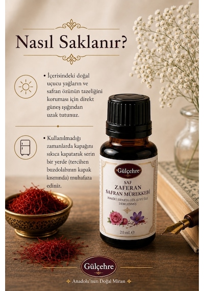 Yörem Afyon Hakiki Isparta Gül Suyu İle Demlenmiş Saf Zaferan Safran Mürekkebi | 20mL.