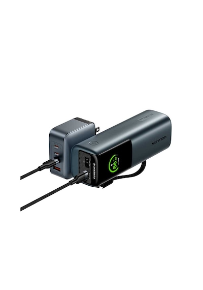 Vention Powerhive Serisi 27000mah 200w Powerbank Tft Renkli Ekranlı, Hızlı Şarjlı Ve Dahili Kablolu Siyah