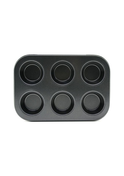 6 Gözlü Siyah Metal Muffin Kalıbı Renkli