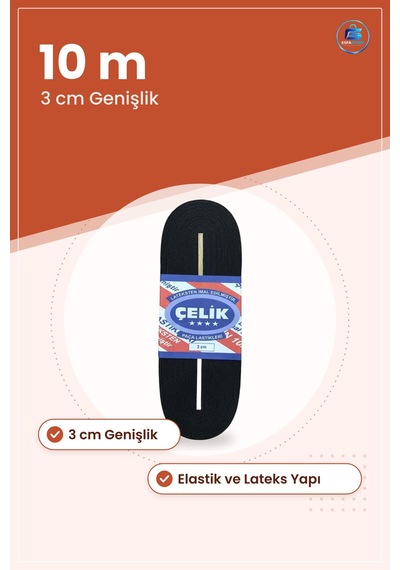Siyah Paça Lastiği 3 Cm 10 M Dekoratif Elastik Şerit Lastik Dikiş