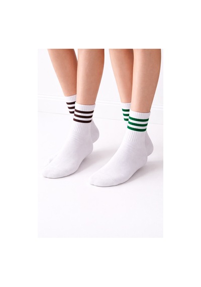 Plus Scorpion Beyaz Çizgili Tenis Çorabı Unisex Pamuklu, Uzun Spor Çorabı Beyaz