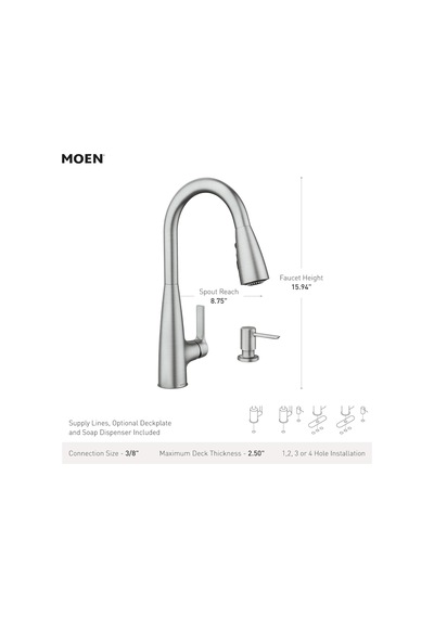 Moen 87627srs Haelyn Tek Saplı Aşağı Çekmeli Püskürtücü Refleks V Diğer
