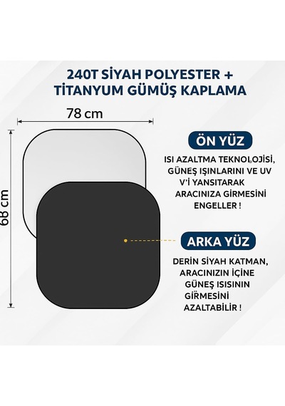 Araba Güneşlik Araba Araç İçi Güneşlik Araç İçin Ön Cam Güneşliği 78-68 Cm 2 Parça Genel