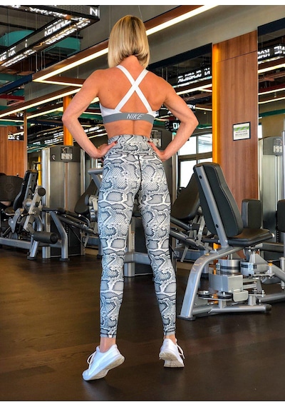 Lismina Gri Yılan Derisi Desenli Toparlayıcı Spor Tayt Gri - Beyaz - Siyah