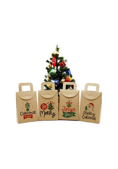 10x15 Noel Ve Yılbaşı Temalı Kraft Hediye Kutusu Seti 4 Adet 10x15 Cm, Çift Taraflı Baskılı / M4 Genel