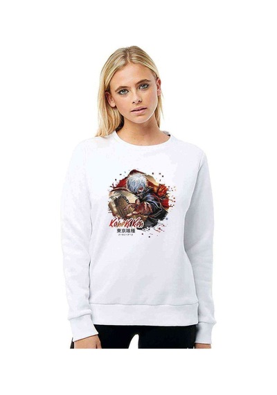 Anime Tokyo Ghoul Kaneki Manga Baskılı Beyaz Kadın Sweatshirt (528307218)