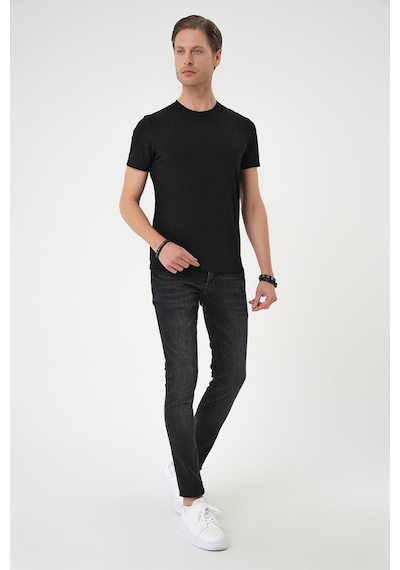 Efor Comfort Fit Bisiklet Yaka Kabartma Desenli Casual Siyah Tişört Ts 899 Siyah