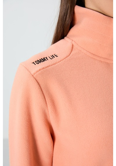 Tommy Life Kavun İçi Dik Yaka Fermuarlı Rahat Form Kadın Polar Sweatshirt - 97173 Kavuniçi