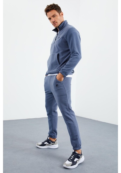 Tommy Life Petrol Yarım Fermuar Dik Yaka Lastik Paça Polar Erkek Eşofman Takımı - 85159 Petrol