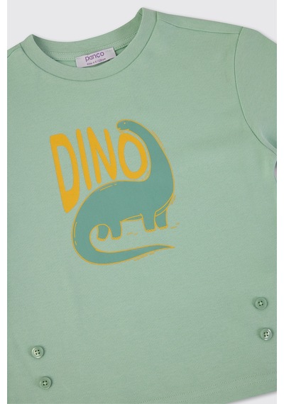 Panço Erkek Çocuk Dinazor Desenli Pijama Takımı Turkuaz