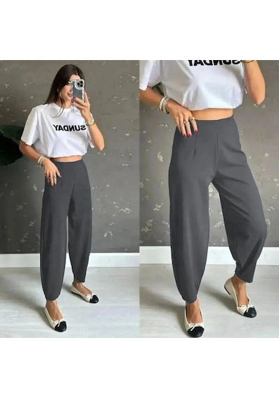 Veraura Lifestyle Kadın Yüksek Bel Krep Pantolon Gri