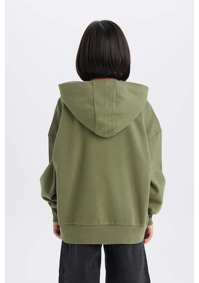 DeFacto Kız Çocuk Oversize Geniş Kalıp Kapüşonlu Baskılı Sweatshirt D1567A824WNKH210 Haki
