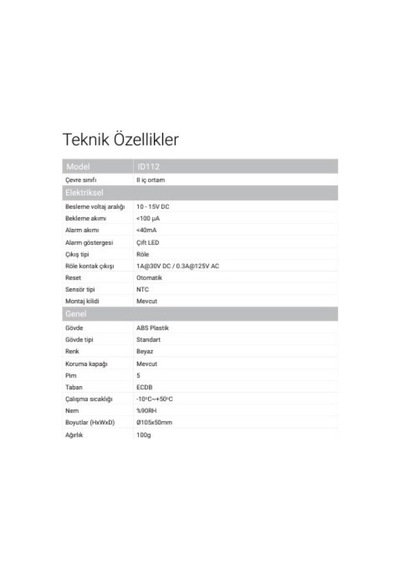 Eds Id112 5 Pimli Otomatik Reset Özellikli Isı Dedektörü