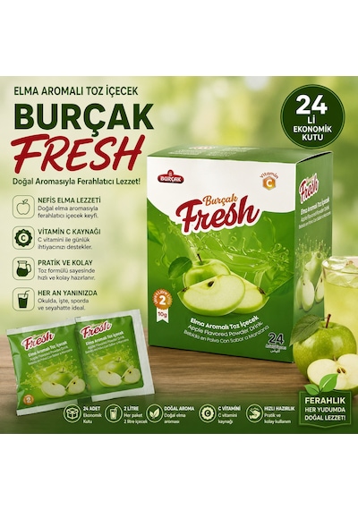 24 Lü Elma Aromalı Toz İçecek 10 Gr C Vitaminli Soğuk İçecek Tozu Diğer