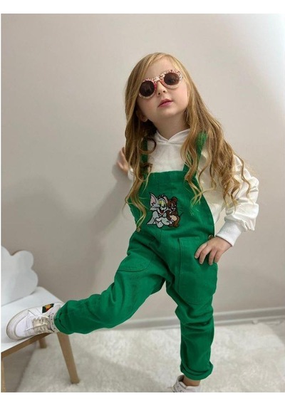 MODAVALS TOM & JERRY NAKIŞLI UNISEX KARDEŞ KOMBİN BAHÇIVAN TULUM & SWEAT SET - YEŞİL