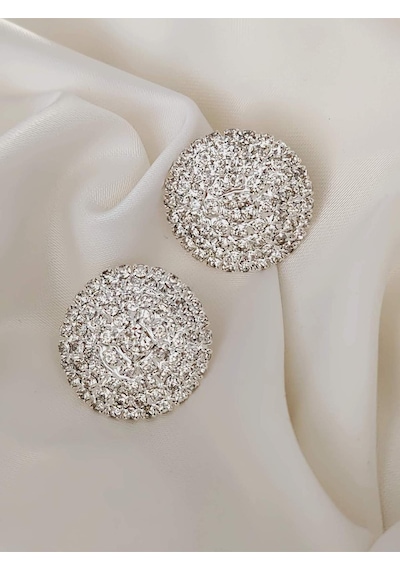 Yuvarlak Model Abiye Gümüş Renkli Küpe Silver
