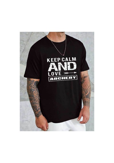 Medinenur Unisex Keep Calm Bisiklet Yaka Tshirt Siyah