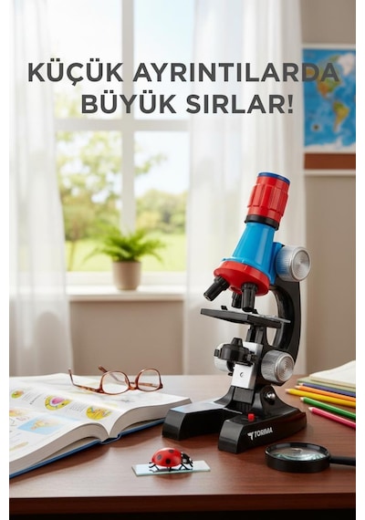 Torima Tsm-01 Siyah Led Işıklı Bilim Mikroskobu Seti 6-12 Yaş Çocuklar İçin