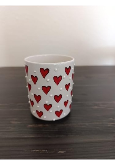 Tr Yapımı Kalp Desenli 300ml Kupa Seramik Bardak Hand Made Diğer