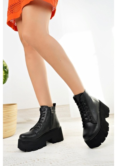 Nesil Shoes Carel 600 Siyah Platform Kadın Bot-siyah Siyah