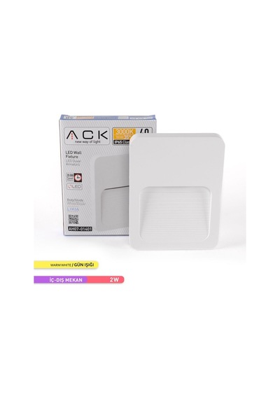 Ack Likia LED Duvar Armatürü 3000K Günışığı 2W Beyaz Kasa Duvar A Beyaz
