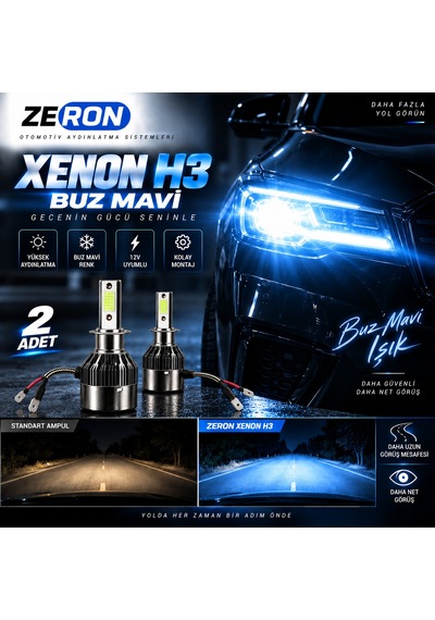 Xenon H3 Buz Mavi Led Far Ampulü 12v 2 Adet Yüksek Aydınlatma Kolay Montaj