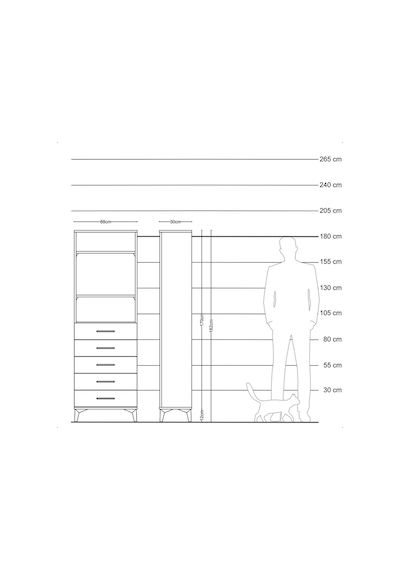 Arges Dolap 3 Raflı 5 Çekmeceli 88x30x182 Antrasit-çam Antrasit