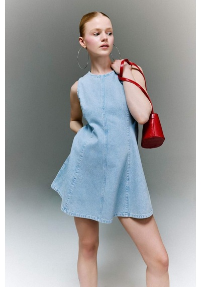 Defacto %100 Pamuk Kolsuz Mini Jean Elbise H6341ax26smnm39 Mavi-nm39