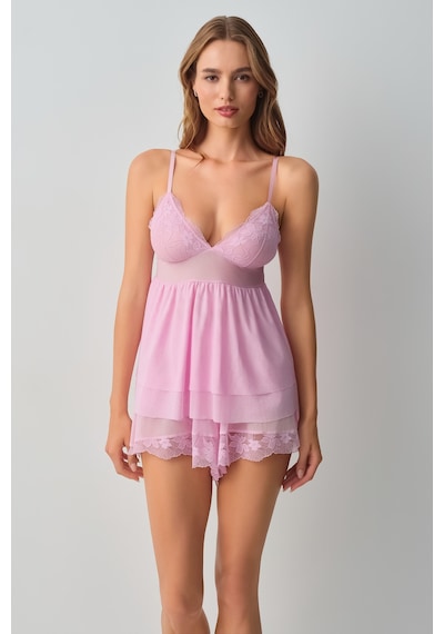 Suwen Scarlet İnce Askılı Dantelli Pijama Üst Wsh11110078077 Pembe