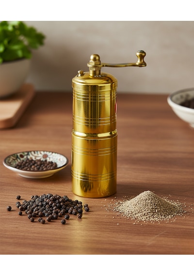 Pirinç El Yapımı Karabiber Değirmeni Öğütücü 4cmx13cm Sarı