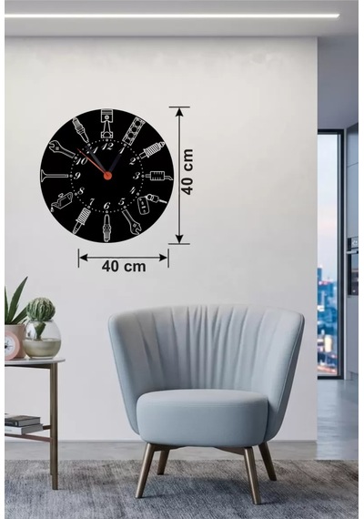 Otomobil Parçaları Tasarım Ahşap Duvar Saati - 40x40 Cm Mekanik Saat Diğer