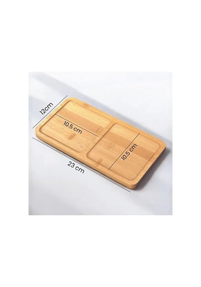 2 Bölmeli Doğal Bambu İkram Tepsisi - Kahve Ve Atıştırmalık Sunum Tabağı - Kurabiye Ve Çay Servisliği 23x12 Cm 15cm