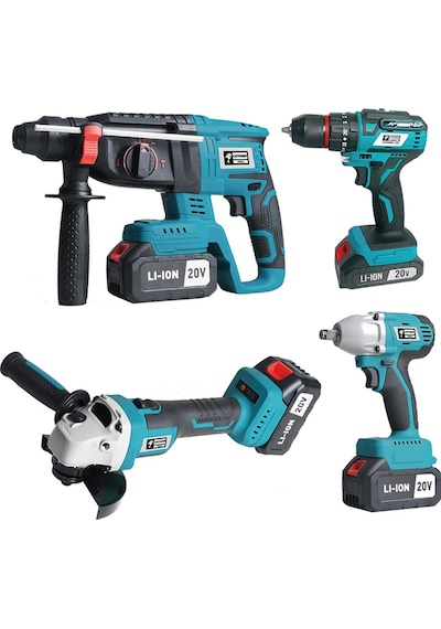 Catpower CAT1380 Kömürsüz Akülü Set: Darbeli Vidalama + Kırıcı-Delici + Avuç Taşlama + Somun Sıkma 20V Li-ion