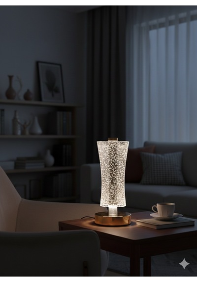 Şarjlı Dekoratif Camlı Masa Lambası - 3 Modlu Led Aydınlatma Renkli