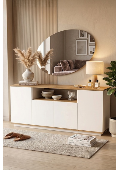Yurudesign Future Konsol 4 Kapaklı Raflı 180cm Çam-Beyaz FR15-AW