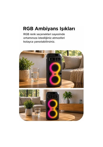 Delux Serisi Ses Cihazı Taşınabilir Parti Aleti Bluetooth Hoparlör Rgb Işıklı Mikrofonlu D41