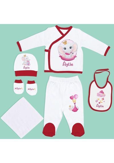 Bk Kids Kişiye Özel Hastane Çıkışı, Bebek Kıyafeti, Yeni Doğan Bebek Hediyesi, 6 Parça Kırmızı Bebek Elbise Giyim Seti-7