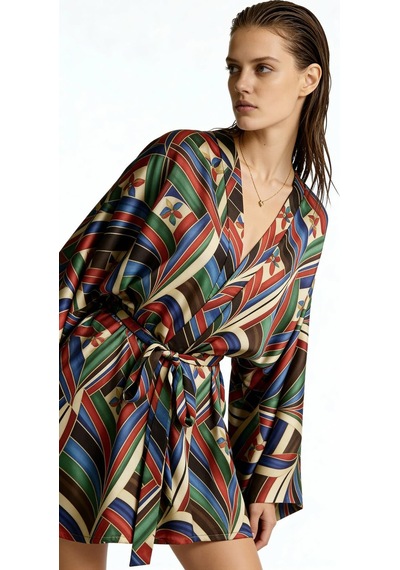 Fumee Avelian Kısa Saten Sabahlık / Kimono Çok Renkli